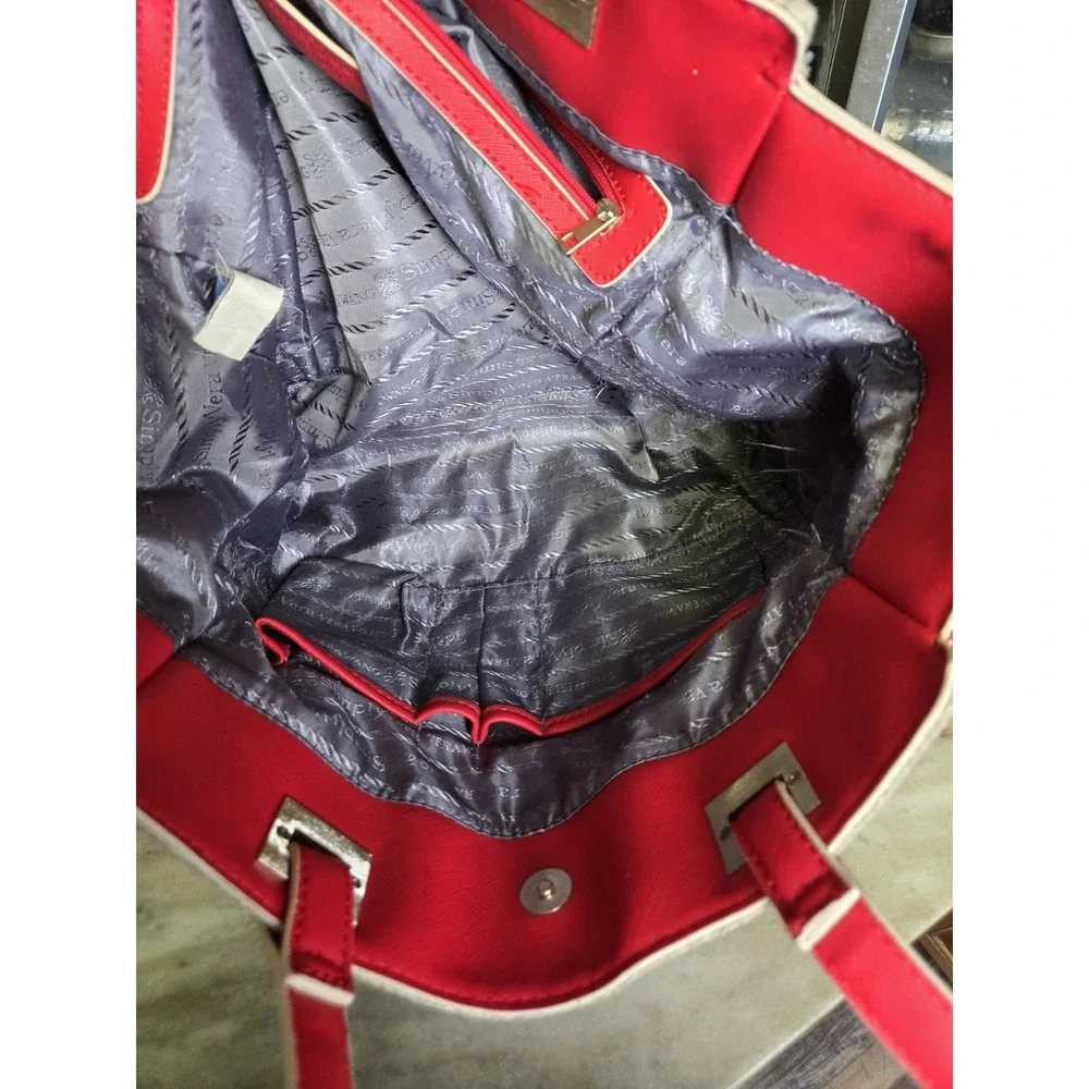 Women's Simply Vera Vera Wang Tote Bag Red Straw‎ Shoulder Bag Purse